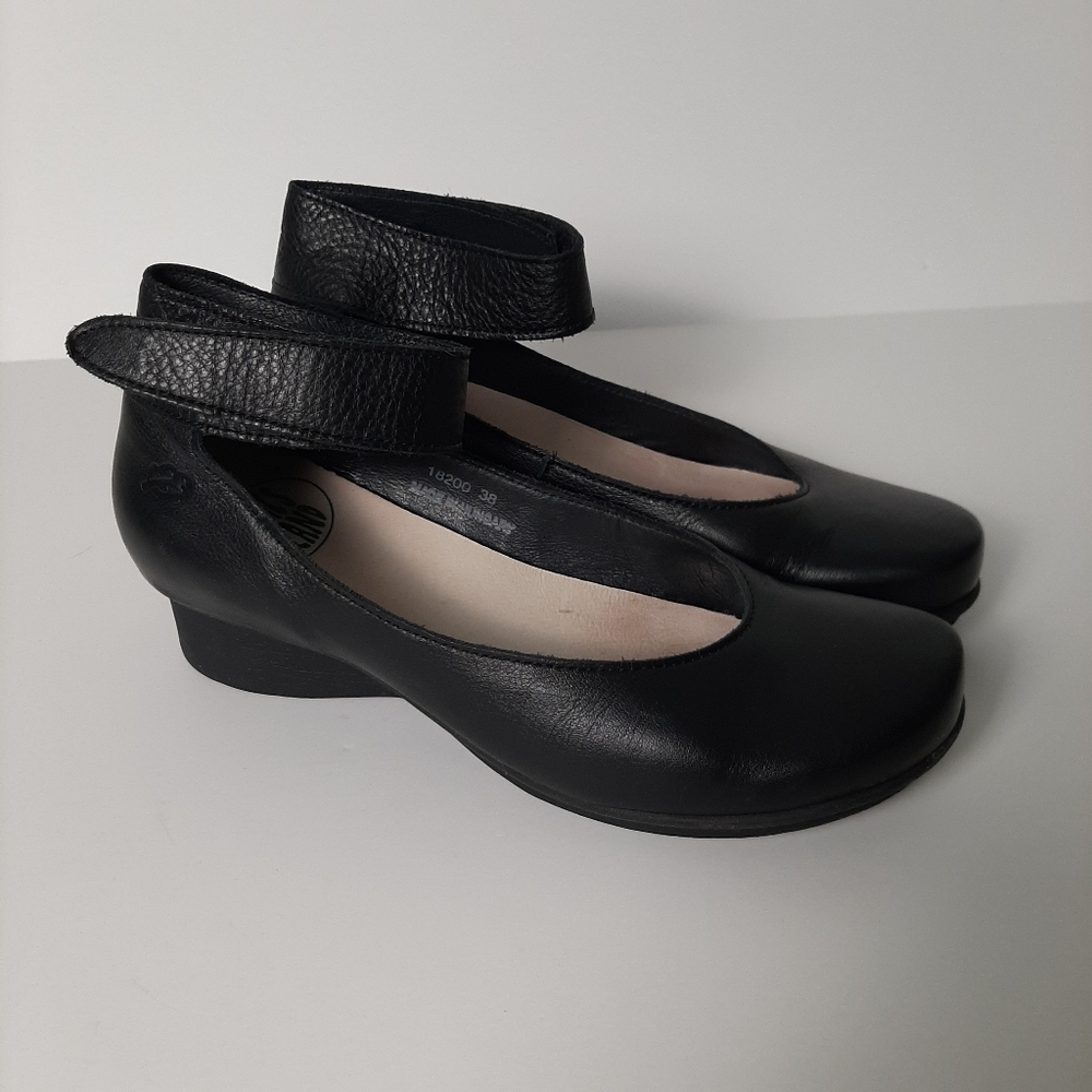 Loints Of Holland Black Sydney Wedge Ankle Strap Womens Shoe Size EU 38 US 8